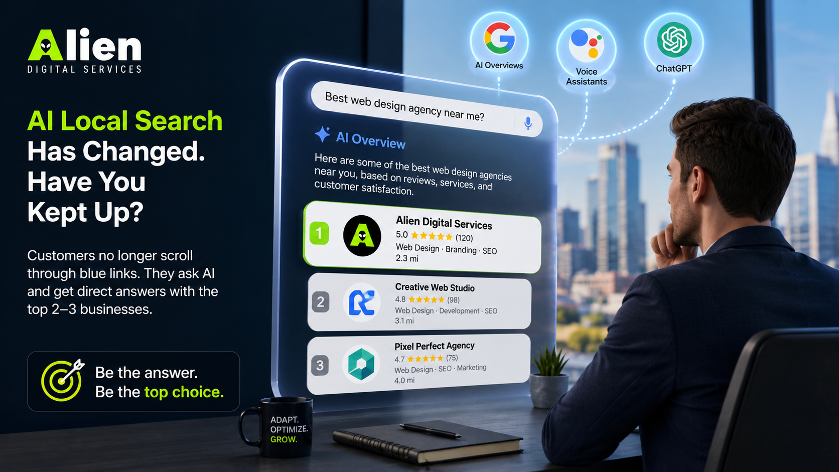 AI local search showing how Google Maps AI, voice search, and AI Overviews change local SEO for small businesses across India and global markets — future local SEO strategy